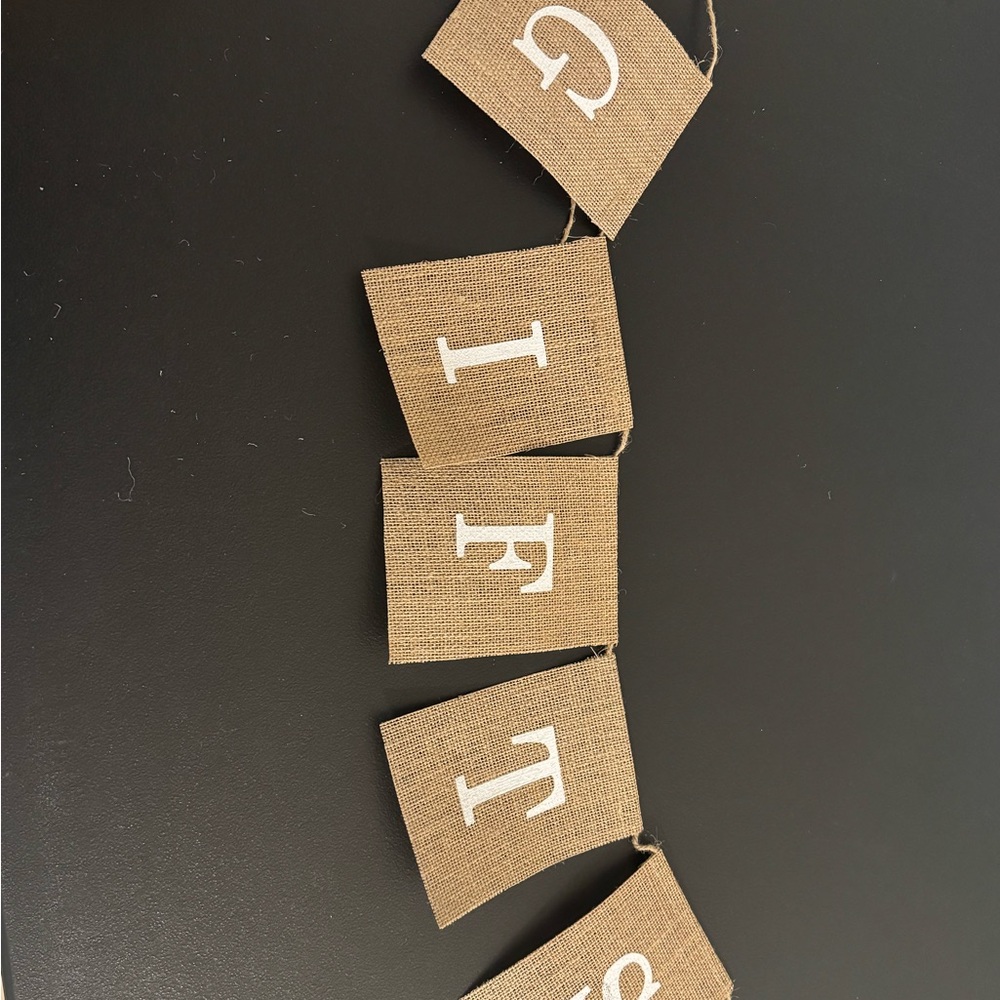 Burlap Letter Banner with White Block Letters